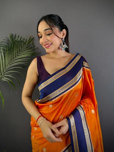 Image of SGF11 Women's Kanjivaram Pure Soft Silk Saree With Unstitched Blouse Piece