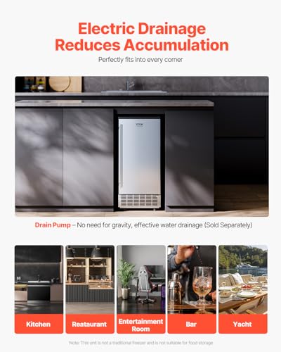Image of VEVOR Under Counter Ice Maker Machine, 80 Lbs /Day Stainless Steel Built-in Ice Maker with Drain Pump Reversible Door, 26lbs Storage Freestanding Ice Maker for Commercial Home Kitchen