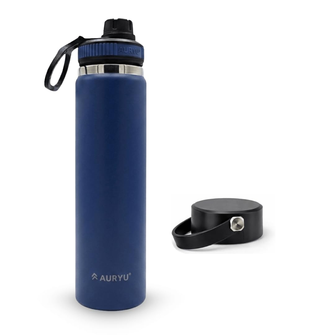 Navy Blue 24oz Insulated Water Bottle, Triple-Walled Stainless Steel Thermos, Leak Proof…