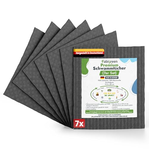 Fabigreen Putzlappen 7er Set – Nachhaltig reinigen ohne Mikroplastik | Wiederverwendbare Spültücher & biologisch abbaubare Spüllappen | kompostierbar, für alle Oberflächen geeignet | Grau