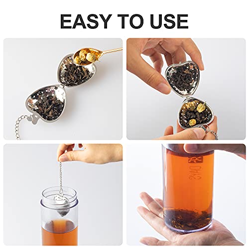 Veiren 10 Pieces Stainless Steel Tea Strainers Heart Shaped Tea Infuser Ball With Chain Hook Fine Holes Tea Interval Diffuser Manual Closed Loose Tea Leaf Spice Herbal Filter Portable Tea Accessories #TOP4