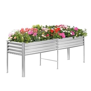 Land Guard Galvanized Raised Garden Bed with Legs, 96×24×32in Raised Garden Beds Outdoor with Drainage Holes, Planter Boxes Outdoor for Backyard, Patio, Balcony, 800lb Capacity, Silver