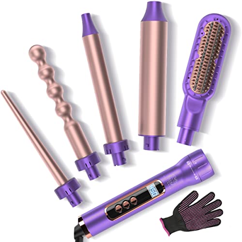 ULTIBELA Curling Iron, Curling Wand Set 5 in 1 with Hair Straightener Brush, Rapid Heating Ceramic Barrel Hair Curler with LCD & Temperature Adjustment, Hair Straight & Hair Waving Hair Styling Tools