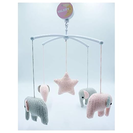 TIMOVIS handmade personalised music mobile; elephant and star mobile; new-born baby cot mobile; crochet music mobile