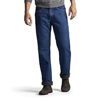Lee Men's Fleece Lined Relaxed Fit Straight Leg Jean, Dark Wash, 33W x 30L