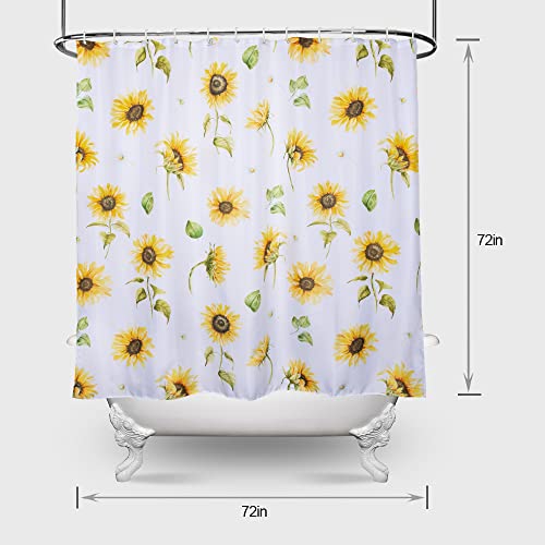 Colorful Star Yellow Sunflower Shower Curtain With Hooks Summer Waterproof Floral Fabric Decorative Bathroom Curtain Set For Autumn Rustic Botanical Flower Bathroom Décor 72"X72" Watercolor Sunflower #TOP6