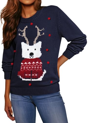Pink Queen Women's 2025 Ugly Christmas Sweater Long Sleeve Knitted Pullove Xmas Jumpers Tops