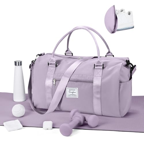 WEPLAN Sac de Sport Femme Homme Sac de Gym Léger Sac de Voyage avec Compartiment de Chaussures et Poche Humide Sacs de Sport Fitness Gym Duffle Bag Sac de Week-End Sac Polochon Piscine,Violet