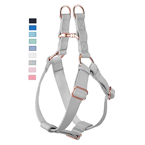 Weich Leder Anti-Zug Hundegeschirr, Verstellbar Brustgeschirr mit Stilvollen Metall Schnalle & Nylon Geflochten, Sicherheitsgeschirr Welpengeschirr für Welpen Kleine Mittlere Große Hund (Grau,S) Cover