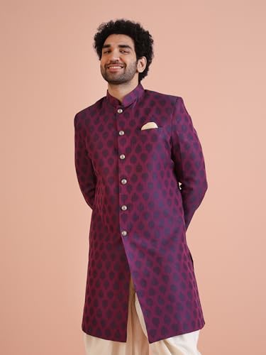 Image of Kisah Men's Silk Blend Textured Sherwani Set Regular Fit | Wedding, Festive & Occasion Wear