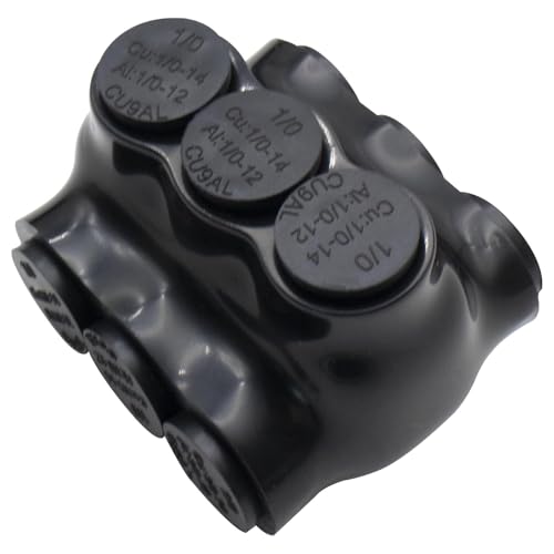 1/0-14AWG Insulated 3 Port Inline Splice Connector Black Wire Connectors,Allen Hex 3/16" Insulated Cable Connectors Pre-Loaded Oxide Inhibitors,UL Listed(1pcs)