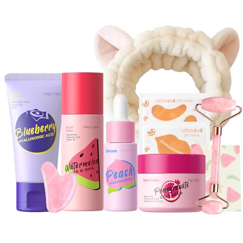 Fruit Skin Care Set, Skincare Set, Skin Care Kit for Teens Girls - Kids Skincare, Skincare for Kids, Skin Care for Kids 10-12 with Cleanser, Toner, Serum, Cream & Spa Tools for Tween Birthday Gifts