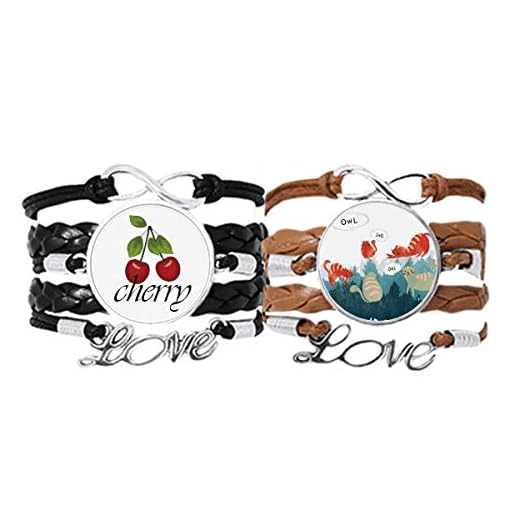Bestchong Katt pratande uggla skydda djur husdjur älskare armband handrem läder rep körsbär kärlek armband dubbel set
