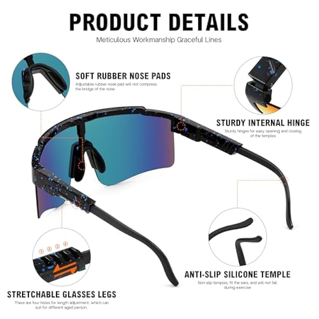 MALIDAK Sports Sunglasses for Mens Women Youth Baseball Sunglasses UV400 Protection Men Cycling Glasses