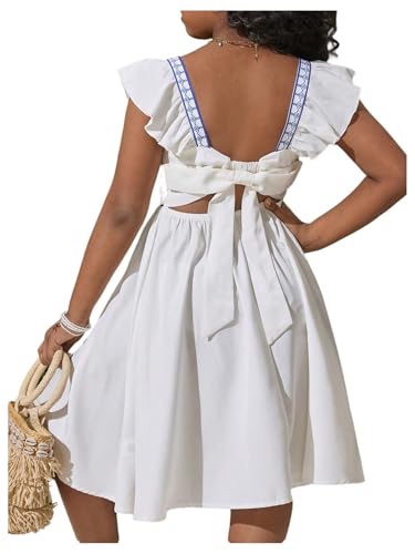 Floerns Girl's Ruffle Sleeve Bowknot Backless A Line Dress Square Neck Beach Dresses
