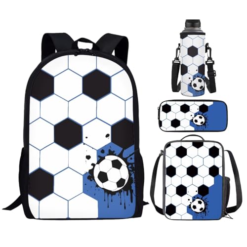 Sac à dos d'école 4 pièces style Soccer grand format pour garçons et filles