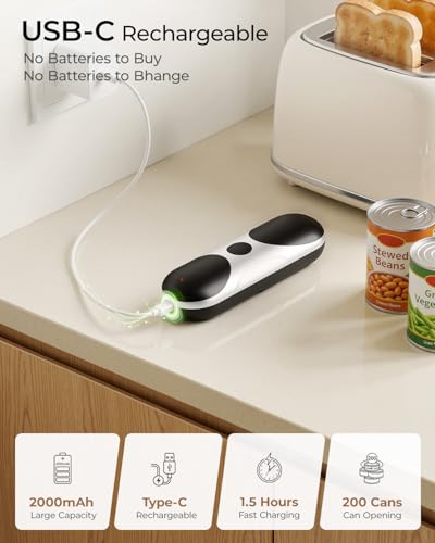 Electric Can Opener, One-Touch Automatic Can Opener, USB Rechargeable Electric Can Opener for Seniors with Arthritis- Cordless Battery Powered, Side Cut, Smooth Edge, Handsfree, for Any Size Cans — view 3