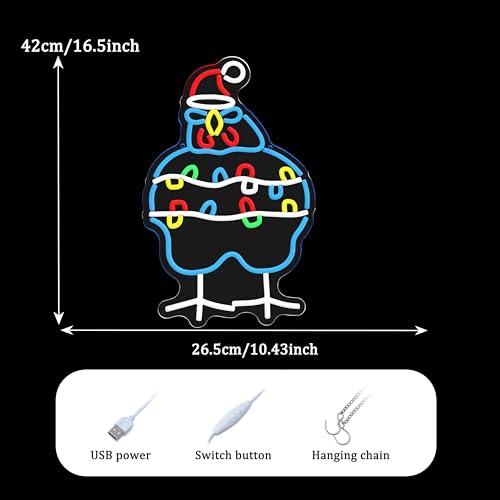 Image of GNVETZLL Chicken Christmas Neon Sign Santa Hat Neon Light Sign Merry Christmas Rooster Neon Light for New Year Party Living Room Club Decoration(16.54 * 10.43In)
