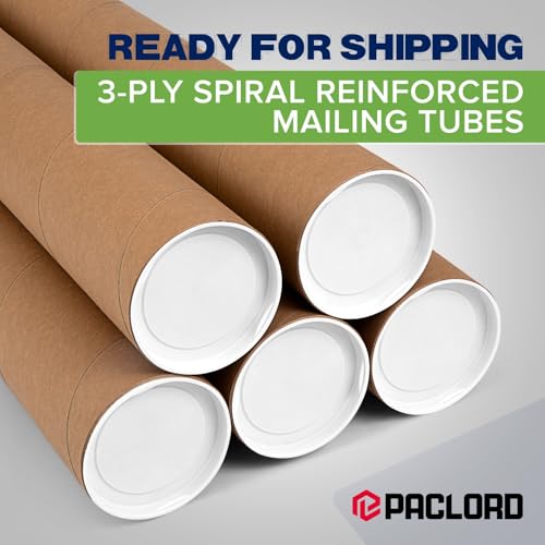 Paclord 4" x 36" Reinforced Kraft Paper Mailing Tube, Pack of 1 Tube with 2 Caps – Secure USPS Approved Poster Tube – Cardboard Tube for Shipping and Storing Posters, Prints, Artwork, or Documents - Thumbnail 3