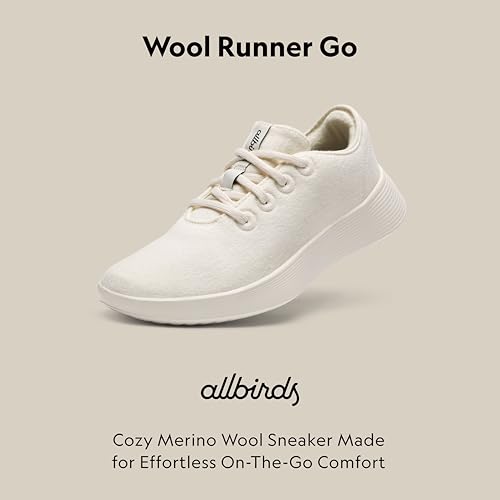 Allbirds Women's Wool Runner Go, Breathable Merino Wool Sneakers - Natural White (Natural White Sole) - 8.5 Medium