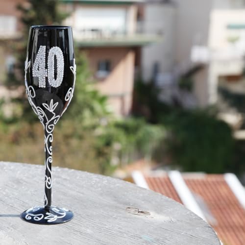 Miniatura 3 de Copa Cava Champán Para Regalo Original De Cumpleaños, Con Los Números De Las Edades Grabados 40 Años Negra