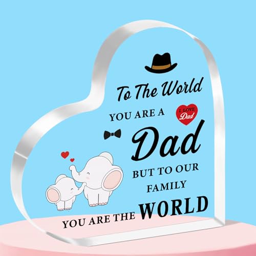 QMVMV Dad Gifts from Son Daughter Heart-Shaped Acrylic Plaque Gifts for Dad Best Dad Gifts Birthday Thanksgiving Father's Day Gift for Dad