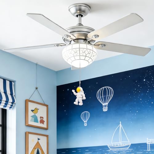 Image of Astronaut Ceiling Fan Pull Chain,12in Spaceman Hanging String Charm Extension Decoration, 3mm Beaded Fan Light Pull Chains Extender Ornament with Connector for Kids Room