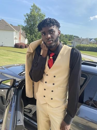 Men's Suits Slim Fit 3 Piece Suits for Men Double Breasted Suit Gold Button Blazer Wedding Suits Jacket Vest Pants Suit Set 5