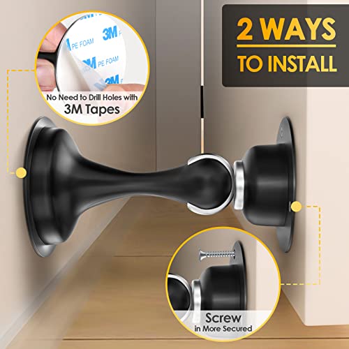 Magnetic Door Stop, Door Stopper For Bottom Of Door Heavy, 2 Pack Magnetic Door Catch Wall Protector, Stainless Steel 3M Adhesive Tape, Screws For Stronger Mount, Hold Keep Door Open #TOP2