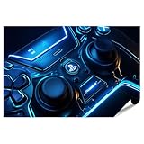 islandburner XXL Bild Poster Leuchtender blauer Spielcontroller in Nahaufnahme für Wohnzimmer Gaming-Enthusiasten Elektronikfachgeschäft Premium Bilder Fotodruck