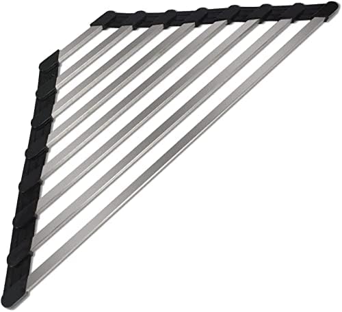Acykroyee Stainless Steel Sink Drying Rack | Roll-Up Corner Dish Rack & Sponge Holder, Space Saving (Black) - View #4