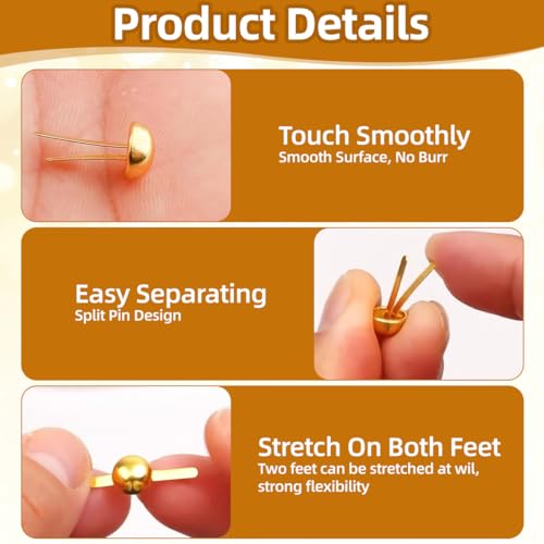 JYNXOR 300 Stück Goldene Musterbeutelklammern, Metallklammern für Scrapbooking, Rundkopfklammern, Bastelzubehör für Heimwerker