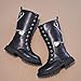 Girls Knee High Boots Winter Lace up Zipper Mid Calf Military Boots with Metal Chain PU Leather Goth Sole Boot Fashion Dress Shoes Fall Winter Spring Steampunk Booties (2 Big Kids)
