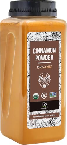 Soeos Cinnamon Powder Organic, 15 Ounce (425g) Bottle, Ground Cinnamon Powder, USDA, Non-GMO and Kosher Certified, Seasoning Spice for Tea, Coffee, Baking, Desserts, Cooking and Beverages