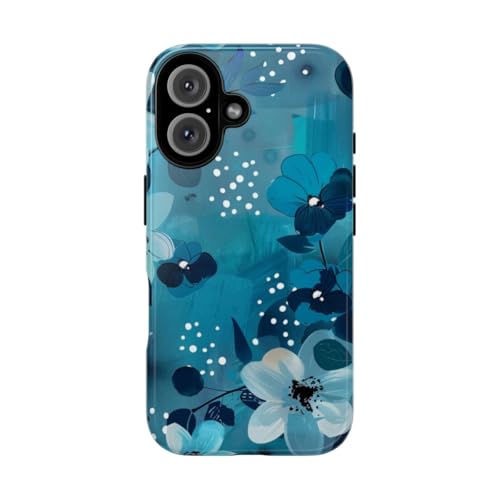 Coque rigide iPhone 16 évitez les rayures avec ce motif floral turquoise