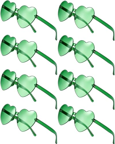 Virtue morals 8 Pair Heart Glasses, Green Heart Shape Sunglasses for Valentine Mardi Gras Summer Women's Party Favor - Green