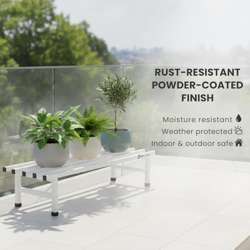 Image of Mighty Home Iron Plant Stand Set of 2, Durable Metal Rack for Indoor & Outdoor Decor, Heavy Duty, Rust-Resistant, Space-Saving Plant Holder for Home, Balcony & Garden, White