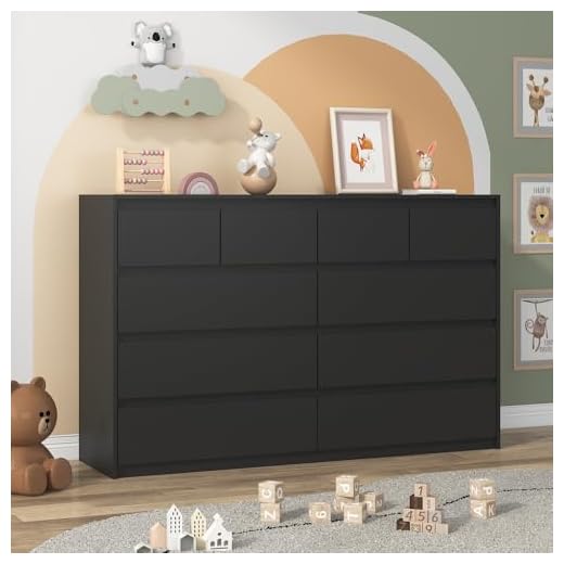 Modern Black Dresser with 10 Drawers