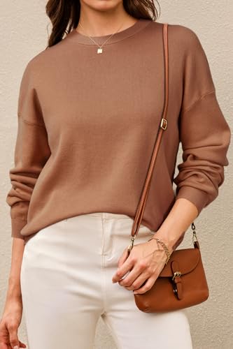 Arach&Cloz Women's 100% Cotton Crew Neck Fall Casual Relaxed Fit Sweater Tops 20253