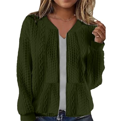 Image of Womens Full Zip Up Cardigan Sweater Casual Solid Long Sleeve Sweatshirt Coat with Pocket