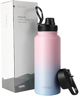 mininoo Insulated Stainless Steel Water Bottle with Straw Lid, 35oz/1000ml, Double Wall Vacuum Insulated Water Bottle Leakproof, Strong for Cycling, Gym, Work, and Travel, Black