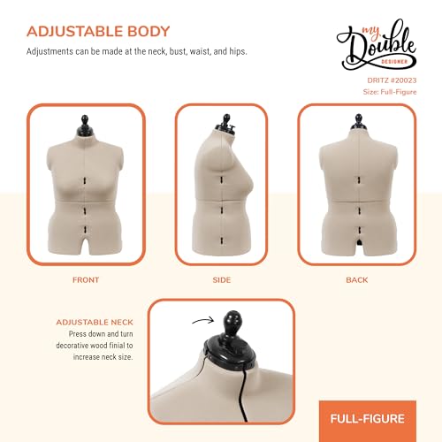 Dritz My Double Designer Adjustable Dress Form - Full-Figure Size US 20-24 - Female Clothing Mannequin for Sewing and Draping - Pinnable Sewing Mannequin with 13 Dials for Fitting + 360 Hem Guide by Dritz - Image 5