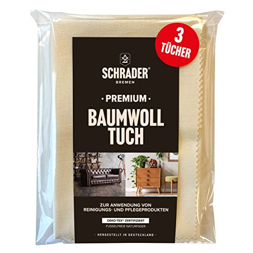 Schrader Premium Baumwolltuch - Poliertuch für alle Oberflächen, Möbel, Kleidung, Leder, Holz - cremefarben - 25x33cm - 3 Stück Cover