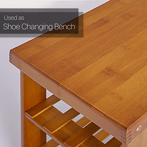 Monibloom Bamboo Shoe Bench, 2 Tiers Boots Heels Sneaker Organizer Rack Changing Stool With Seat For Hallway, Entryway, Living Room - Brown (6-8 Pairs) #TOP4