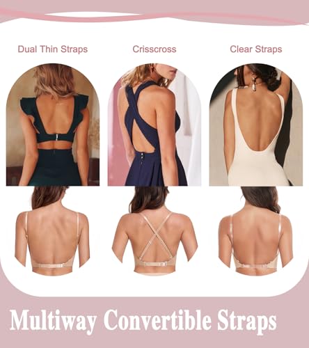 Image of Lemorosy Backless Push Up Bra Low Back Multiway Convertible Deep Plunge Underwire for Support