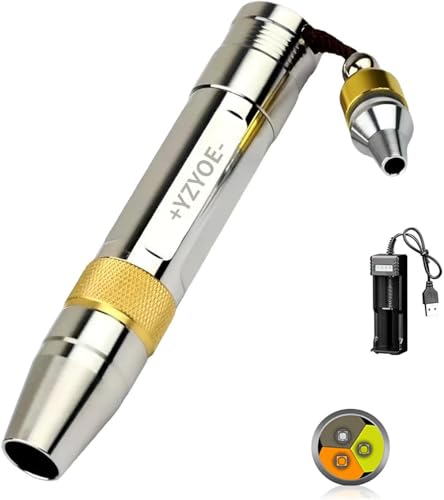 YZYOE LED Three Light Source Jade Identification Flashlight, 365nm Ultraviolet Detection Lamp, Jewelry, Gemstones, Antique Beeswax Banknotes Verification.