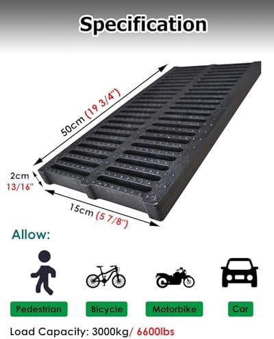 4"/6"/7"/8" French Drain Grate Diverter - Non-Slip Outdoor Trench Cover for Rainwater Management - Durable Downspout Protector (50x15x2cm)