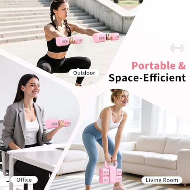 2-in-1 Adjustable Dumbbells Set, 4 Levels Weight Dumbbells Set for Women Men, Each 2.2/3.3/4.4/5.5lb Hand Weights with Kettlebell Form for Home Gym Exercise Training