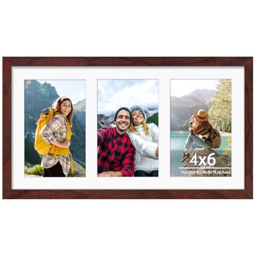 Image of DUENPY 8x14 Collage Picture Frame 4x6 Collage Picture Frame Displays Three 4x6 inch Photos or 8x14 (Without Mat) for Available Horizontal Wall Mounting Display and Vertical Redwood