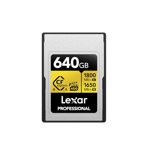 Lexar CFexpress 4.0 Type-A Gold Series 640 GB – Velocità fino a 1800 MB/s, Scrittura 1650 MB/s, Scheda di Memoria Professionale per Fotocamere e Videocamere 8K, Alta Resistenza, Tecnologia PCIe Gen-4
